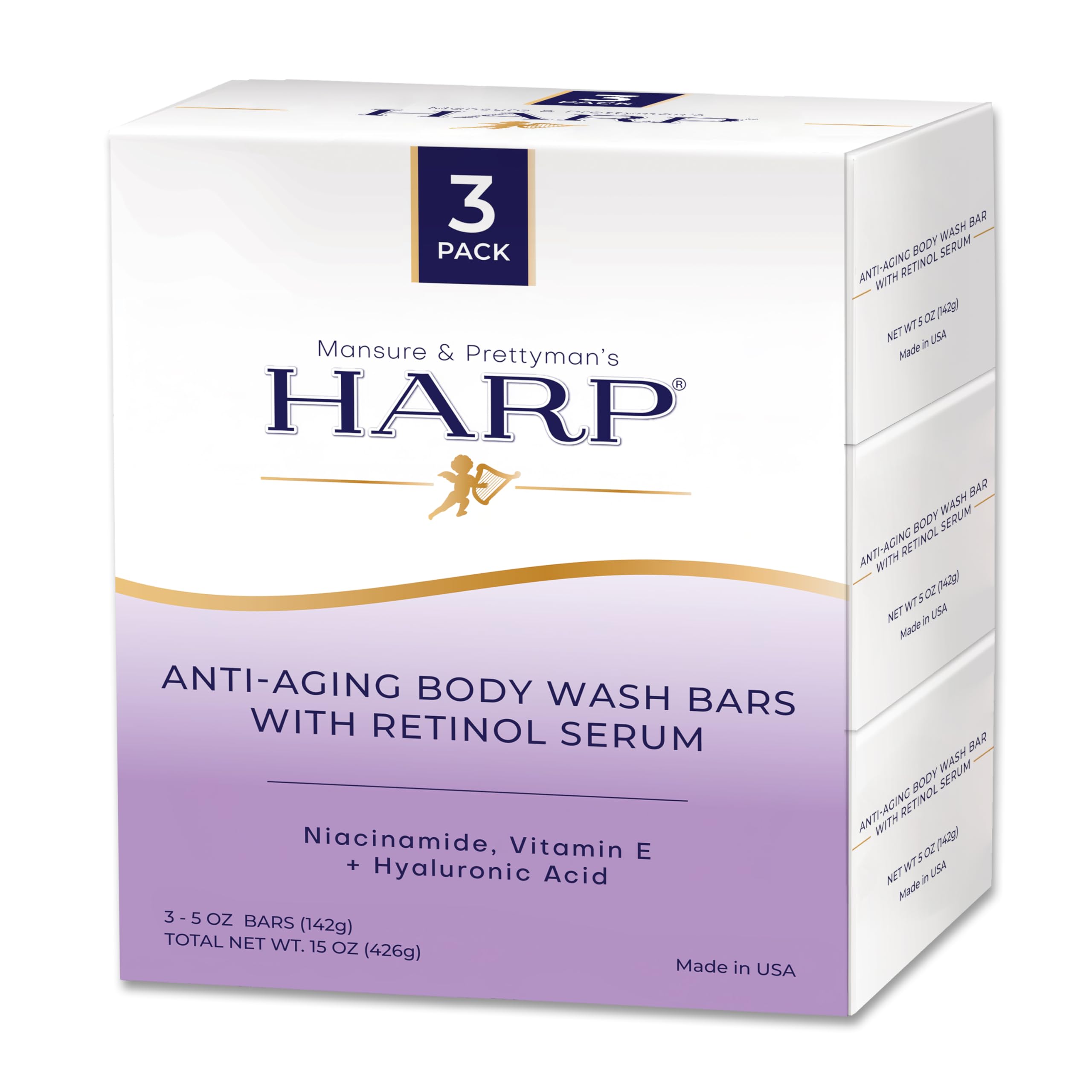 HARP Anti-Aging Body Wash Bar with Retinol – Fragrance Free & pH-Balanced Syndet (3-5oz)
