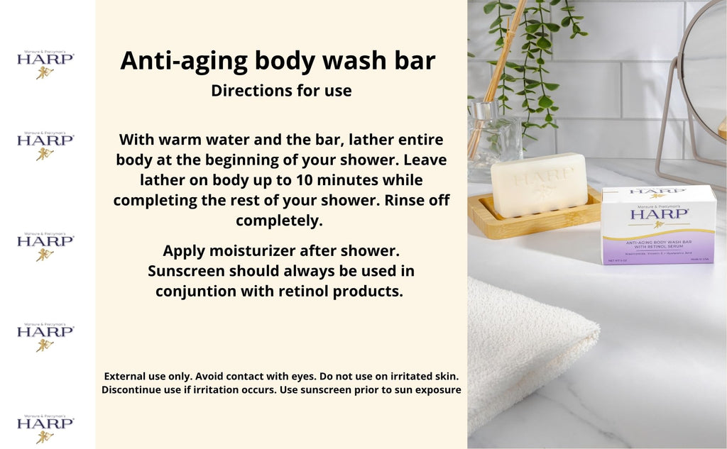HARP Anti-Aging Body Wash Bar with Retinol – Fragrance Free & pH-Balanced Syndet (3-5oz)