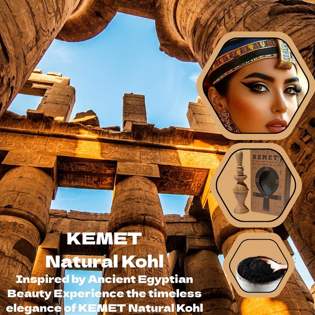 HARRAZ Kemet 100% Natural Egyptian Eyeliner in Powder Form – Handmade Kohl with Pharaoh Packaging