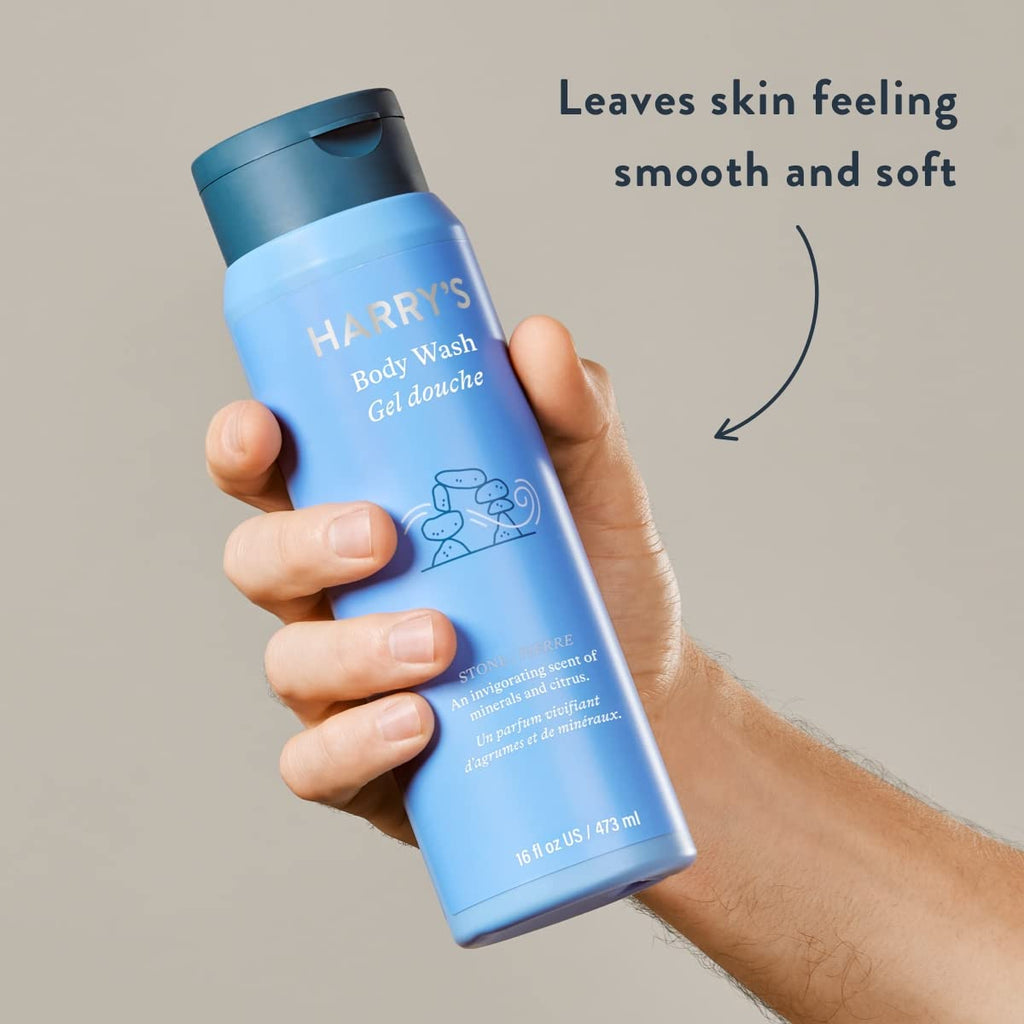 Harry's Stone Men's Body Wash Shower Gel – 16 oz (Pack of 4) | Sulfate-Free, Rich Lather, Yuzu & Bergamot, Charcoal