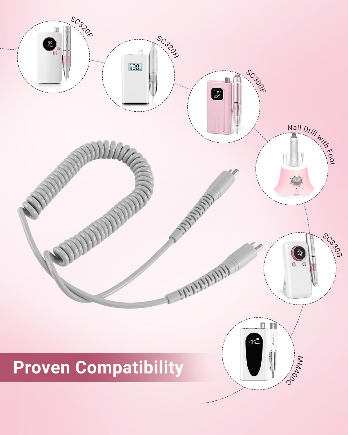 Hasakhi Handpiece Wire for Nail Drill – Durable 2-Pin Cord for SC320H/SC320I/SC320C/SC300F/SM200F/SC330G