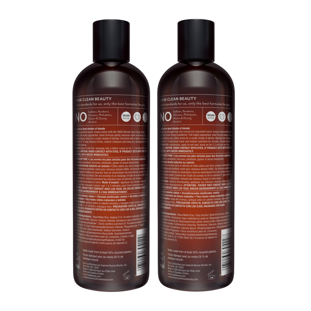 HASK Blonde Care Shampoo + Conditioner Set | Sulfate-Free, Gluten-Free, Vegan, Color Safe | 12oz Each
