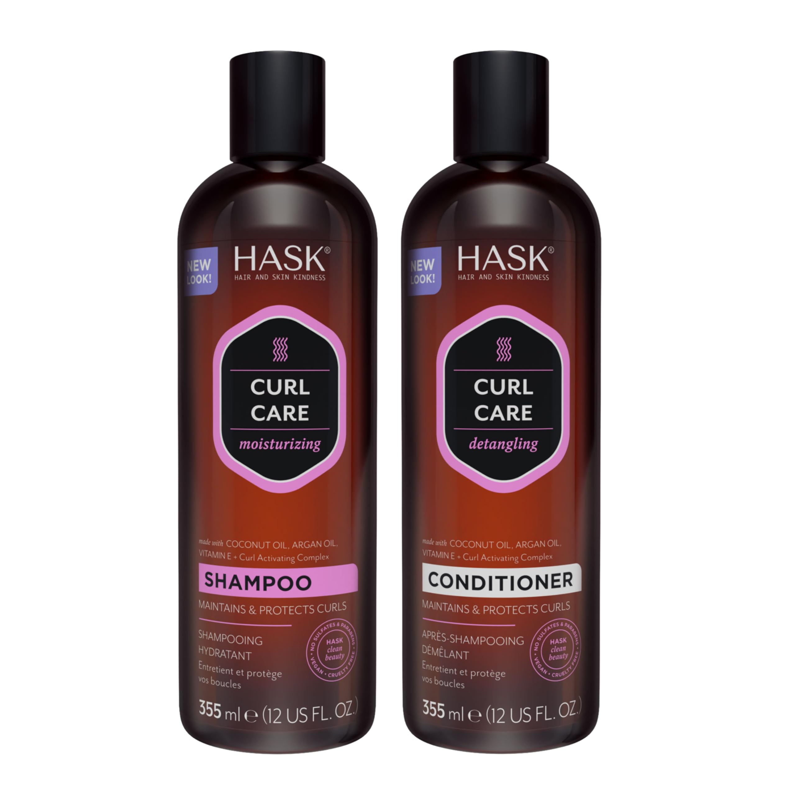 HASK Curl Care Shampoo + Conditioner Set — Coconut & Argan Oil, 12oz Each | Sulfate-Free, Color Safe, Vegan