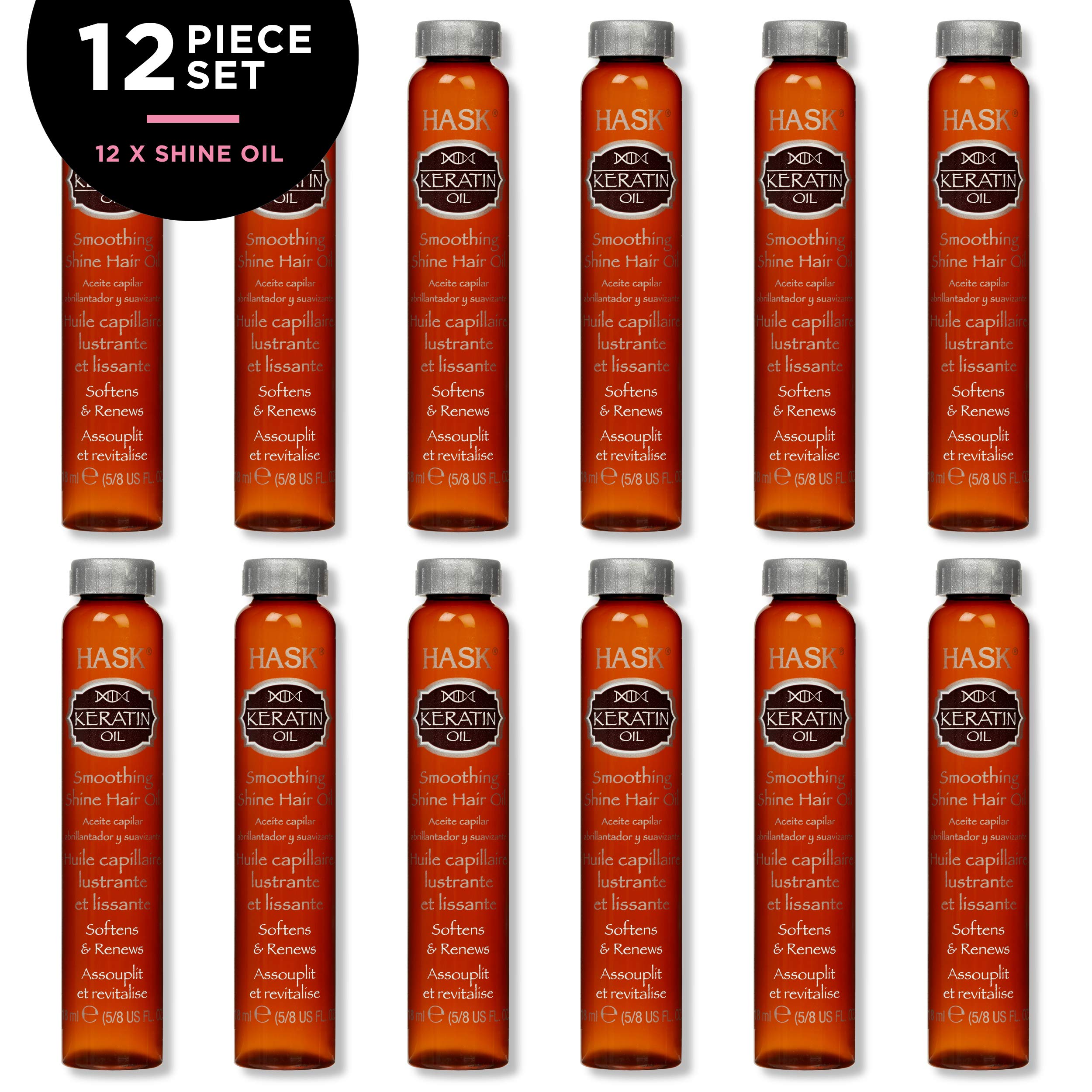 HASK Keratin Hair Oil – Smoothing & Frizz Control for Shine | 12 Vials