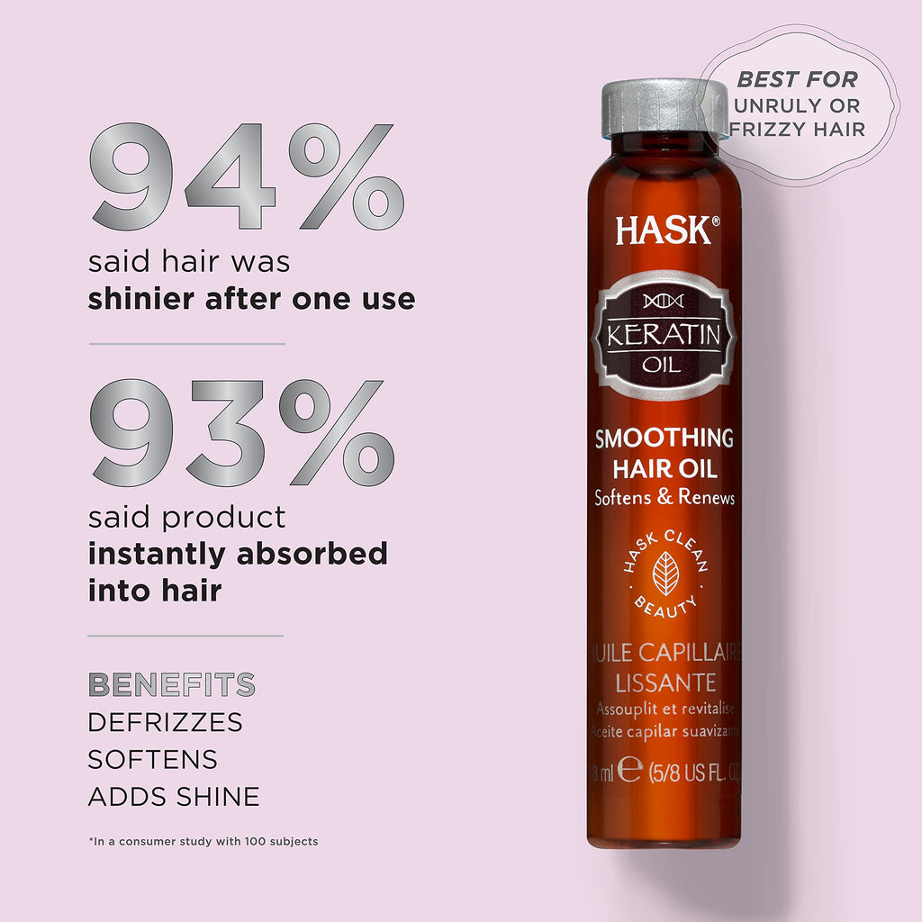 HASK Keratin Hair Oil – Smoothing & Frizz Control for Shine | 12 Vials