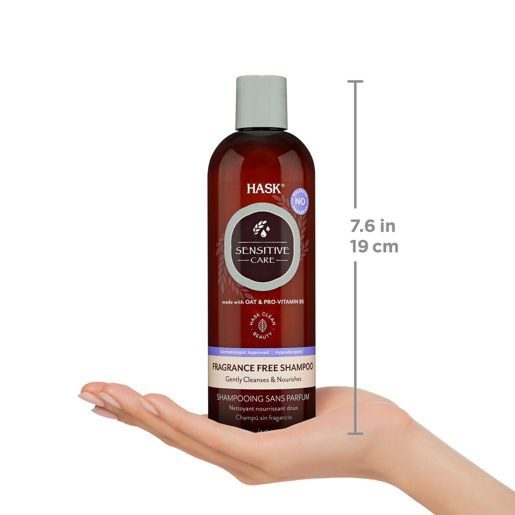 HASK Sensitive Care Shampoo + Conditioner Set - Fragrance-Free, Sulfate-Free, Vegan, Color Safe (12 oz each)