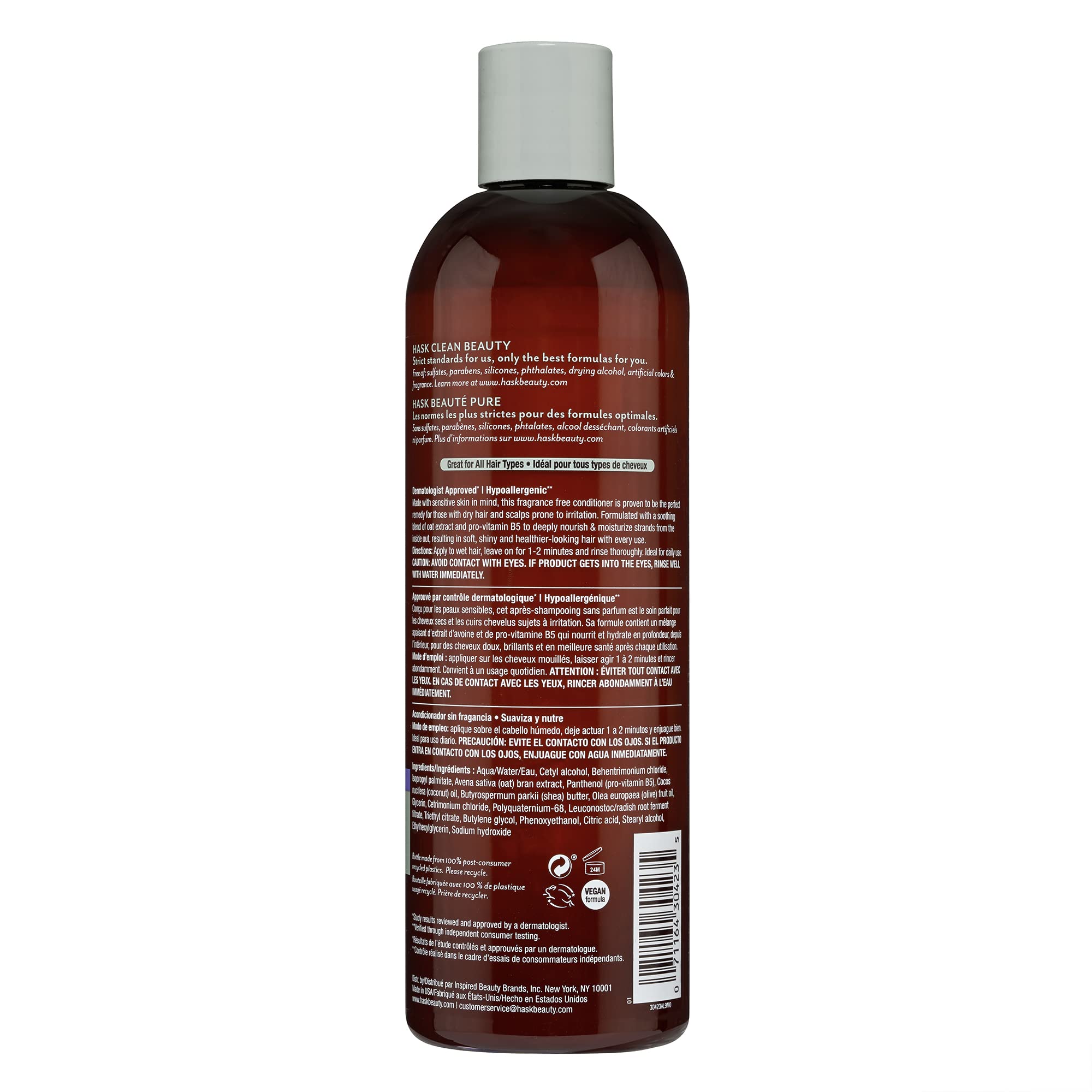 HASK Sensitive Care Shampoo + Conditioner Set - Fragrance-Free, Sulfate-Free, Vegan, Color Safe (12 oz each)