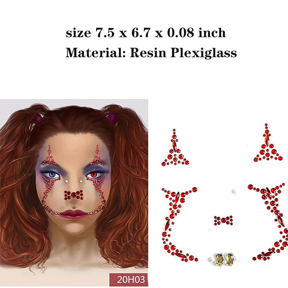 HavanySkr Halloween Clown Face Gems & Day of the Dead Rhinestone Tattoos | 2-Piece Face Gem Set for Women