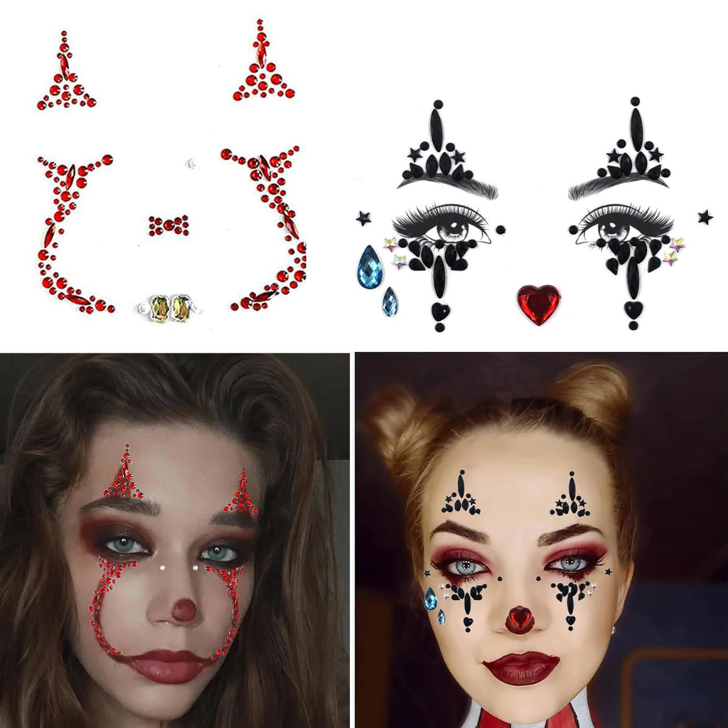 HavanySkr Halloween Clown Face Gems & Day of the Dead Rhinestone Tattoos | 2-Piece Face Gem Set for Women