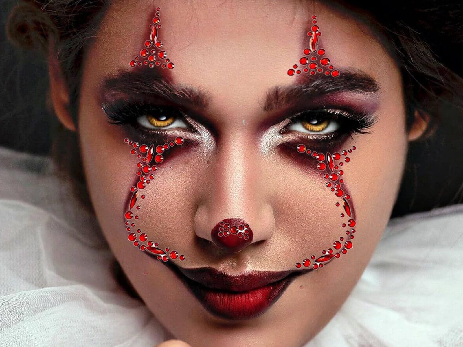HavanySkr Halloween Clown Face Gems & Day of the Dead Rhinestone Tattoos | 2-Piece Face Gem Set for Women