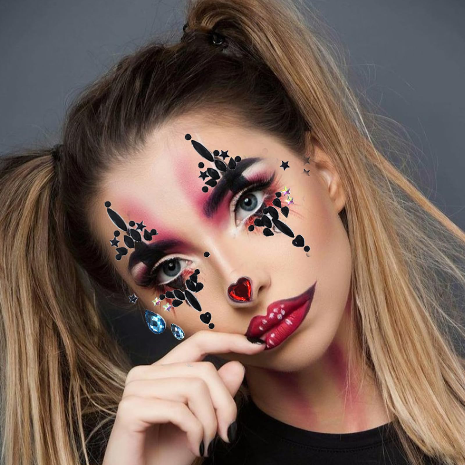 HavanySkr Halloween Clown Face Gems & Day of the Dead Rhinestone Tattoos | 2-Piece Face Gem Set for Women