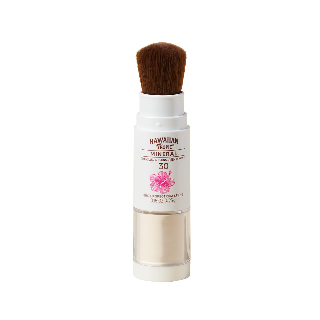 Hawaiian Tropic Mineral Translucent Sunscreen Powder Brush — SPF 30, 100% Mineral, Travel-Size