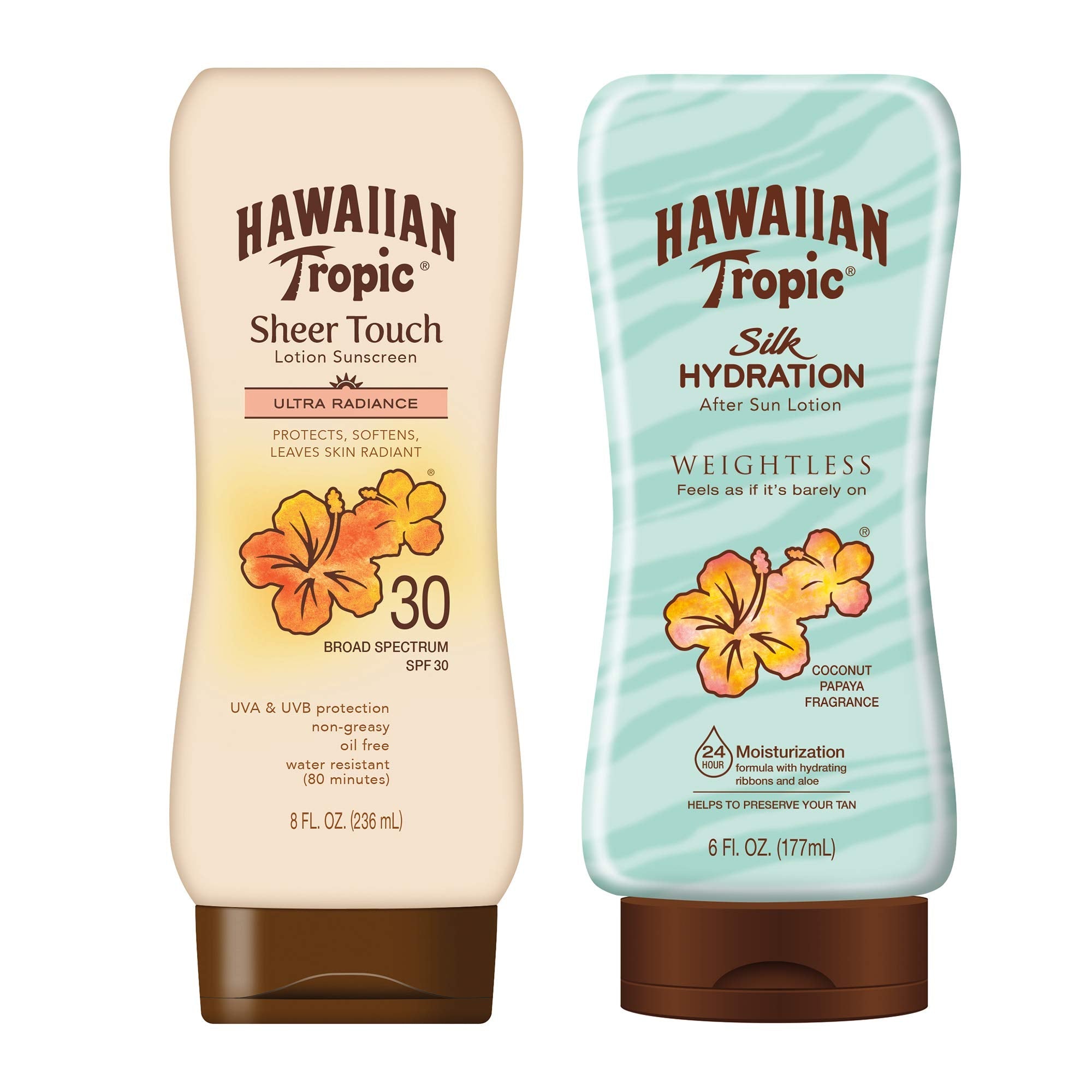 Hawaiian Tropic SPF 30 Sunscreen & After Sun Pack – 8oz Sheer Touch + 6oz Silk Hydration