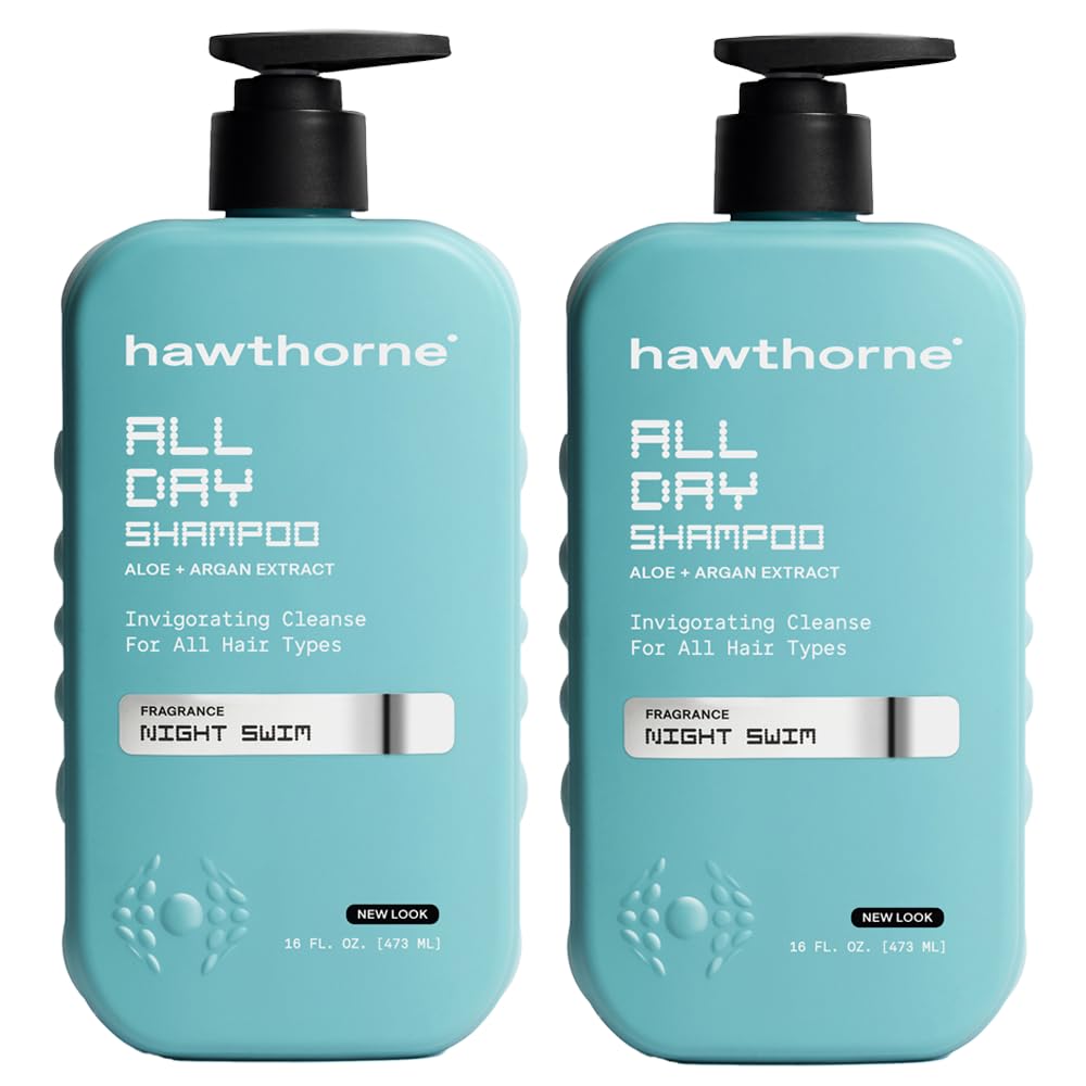 Hawthorne All Day Men's Shampoo — Sulfate Free, Argan & Coconut Oil, Night Swim Scent (16 oz x2)
