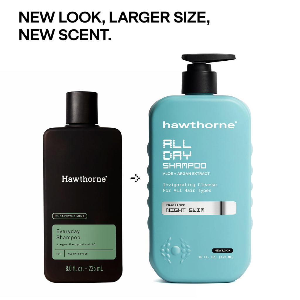 Hawthorne All Day Men's Shampoo — Sulfate Free, Argan & Coconut Oil, Night Swim Scent (16 oz x2)