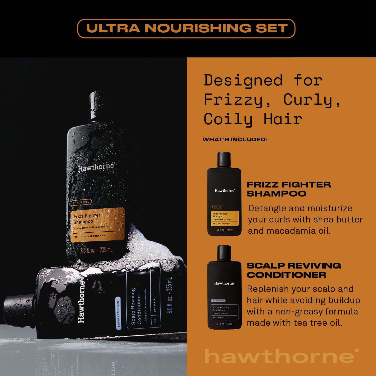 Hawthorne Ultra Nourishing Shampoo & Conditioner Set for Men | Curly Hair, Frizz Control