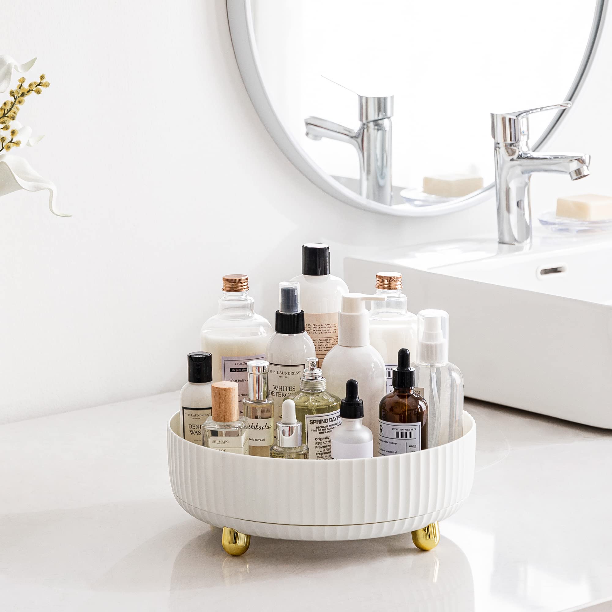 HBlife 360° Makeup Organizer – 11-Inch Lazy Susan for Vanity & Bathroom Counter (White)