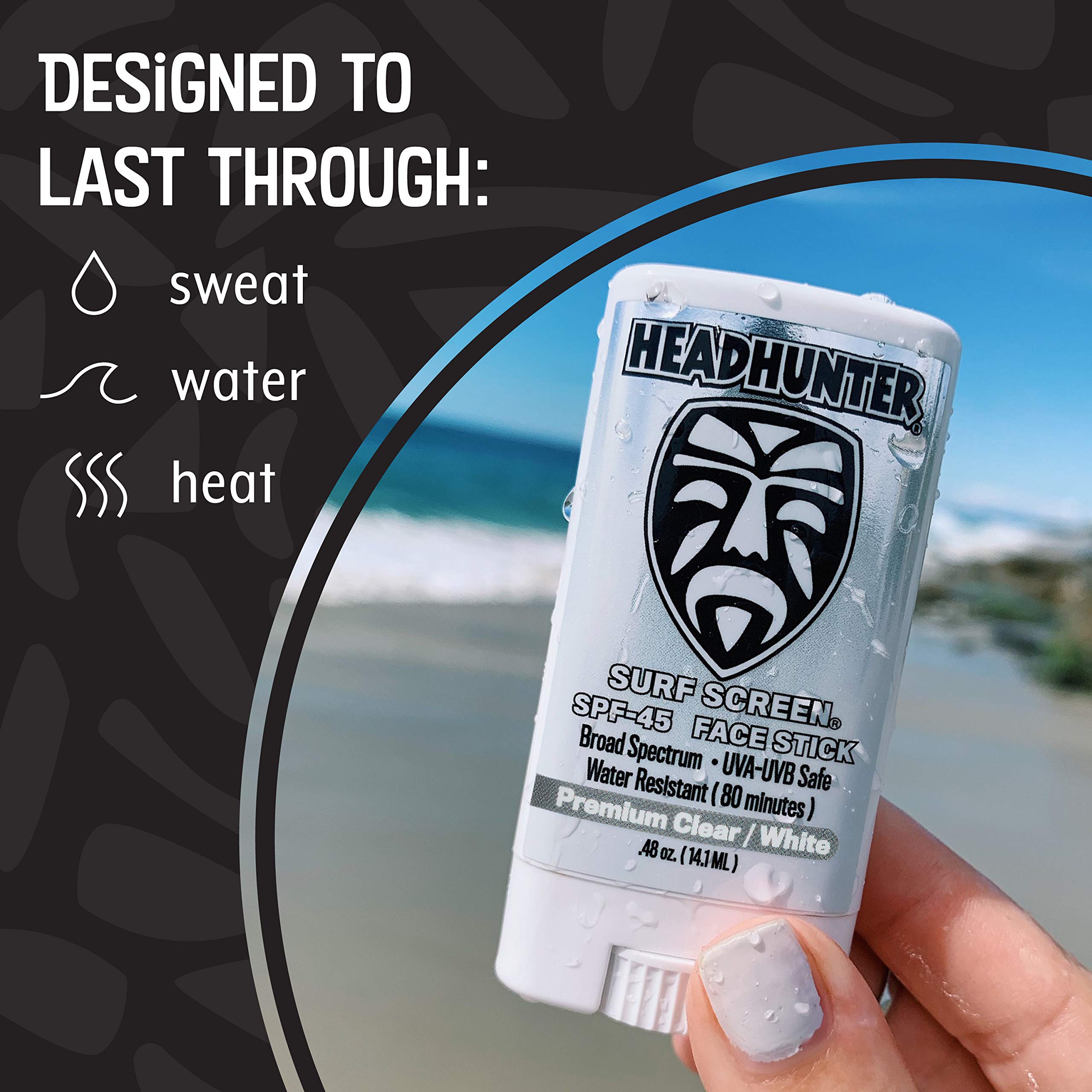 Headhunter Sunscreen Face Stick SPF 45 – Waterproof Surf Sunblock (80 Min) – 2 Pack