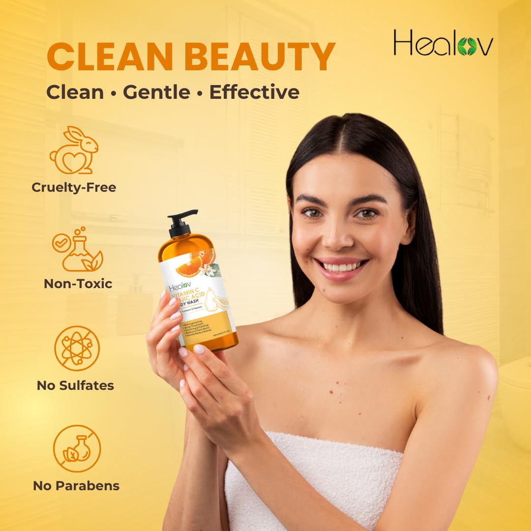Healov Kojic Acid Body Wash & Turmeric Soap for Hyperpigmentation