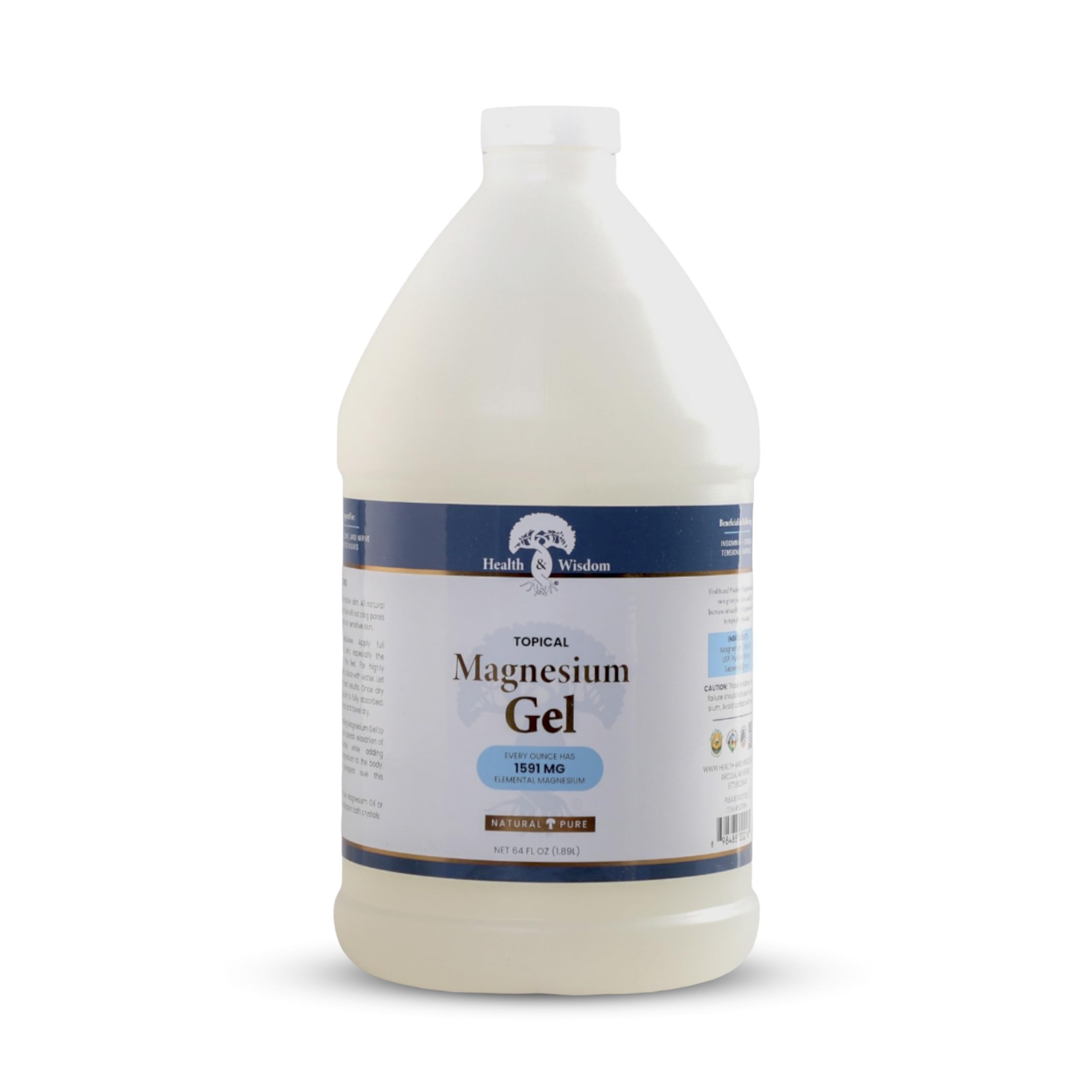 Health and Wisdom Pure Magnesium Gel with Seaweed Extract | Enhanced Absorption & Skin Moisture | 64 Fl oz