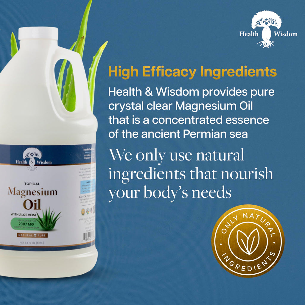 Health & Wisdom Pure Magnesium Oil with Aloe Vera – Topical Muscle & Joint Relief, 64 oz