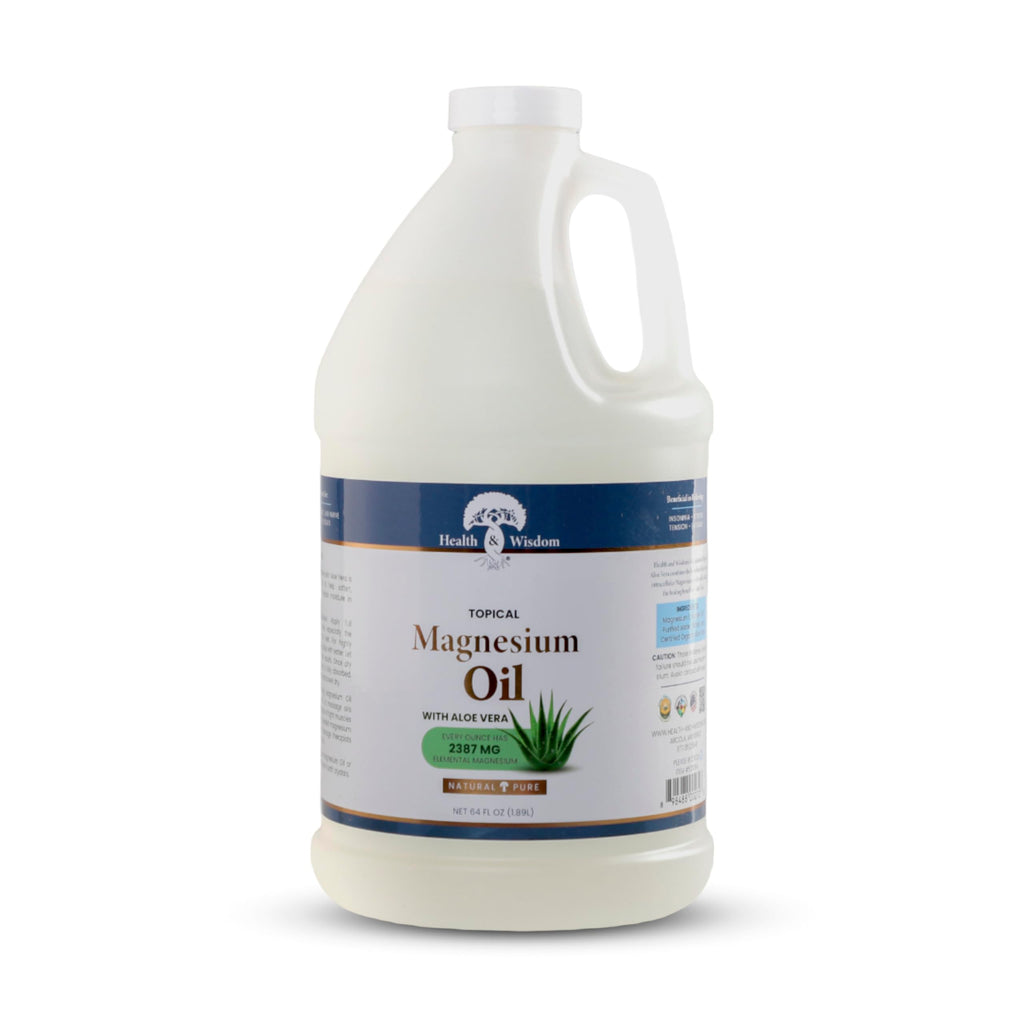 Health & Wisdom Pure Magnesium Oil with Aloe Vera – Topical Muscle & Joint Relief, 64 oz