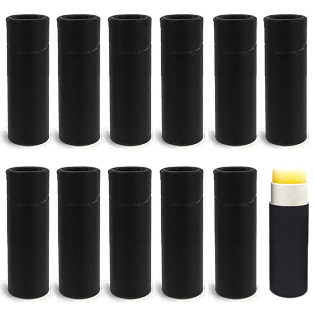 Healthcom 10 Pack 1oz Paperboard Lip Balm Tubes – Refillable Kraft Black Containers