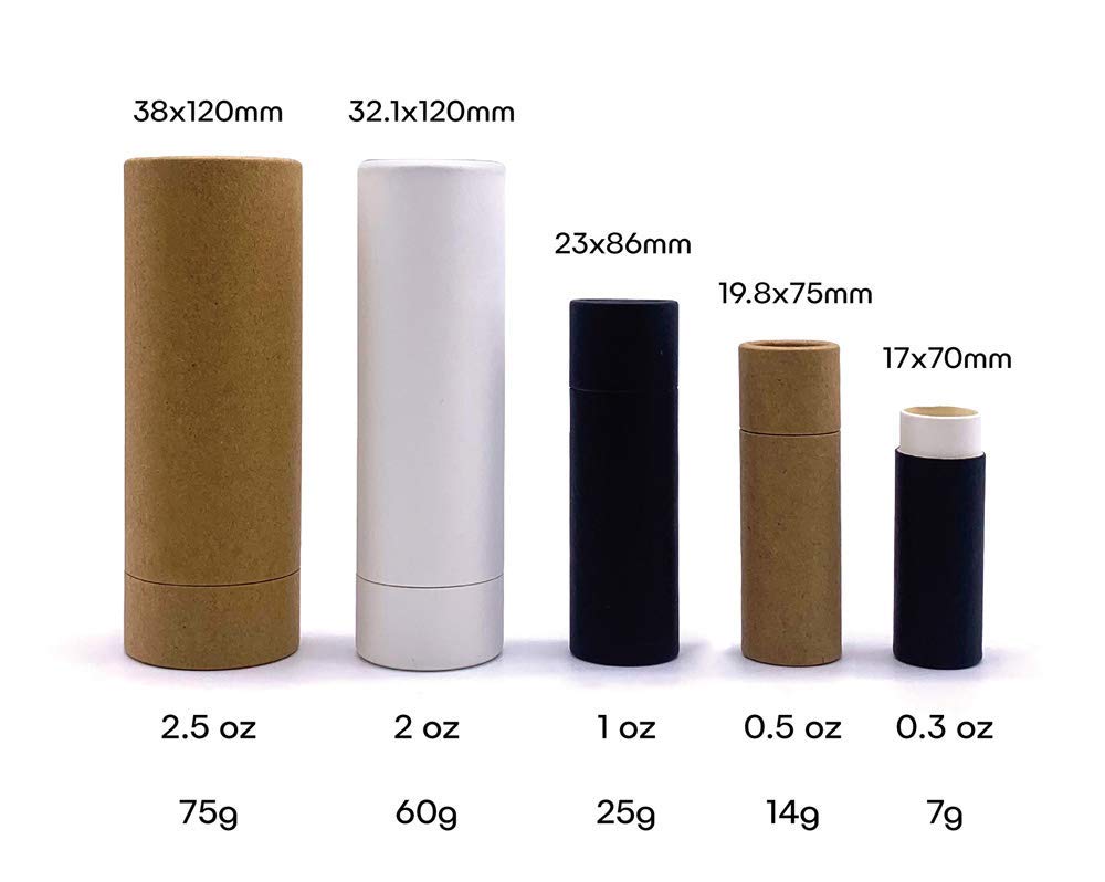 Healthcom 10 Pack 1oz Paperboard Lip Balm Tubes – Refillable Kraft Black Containers