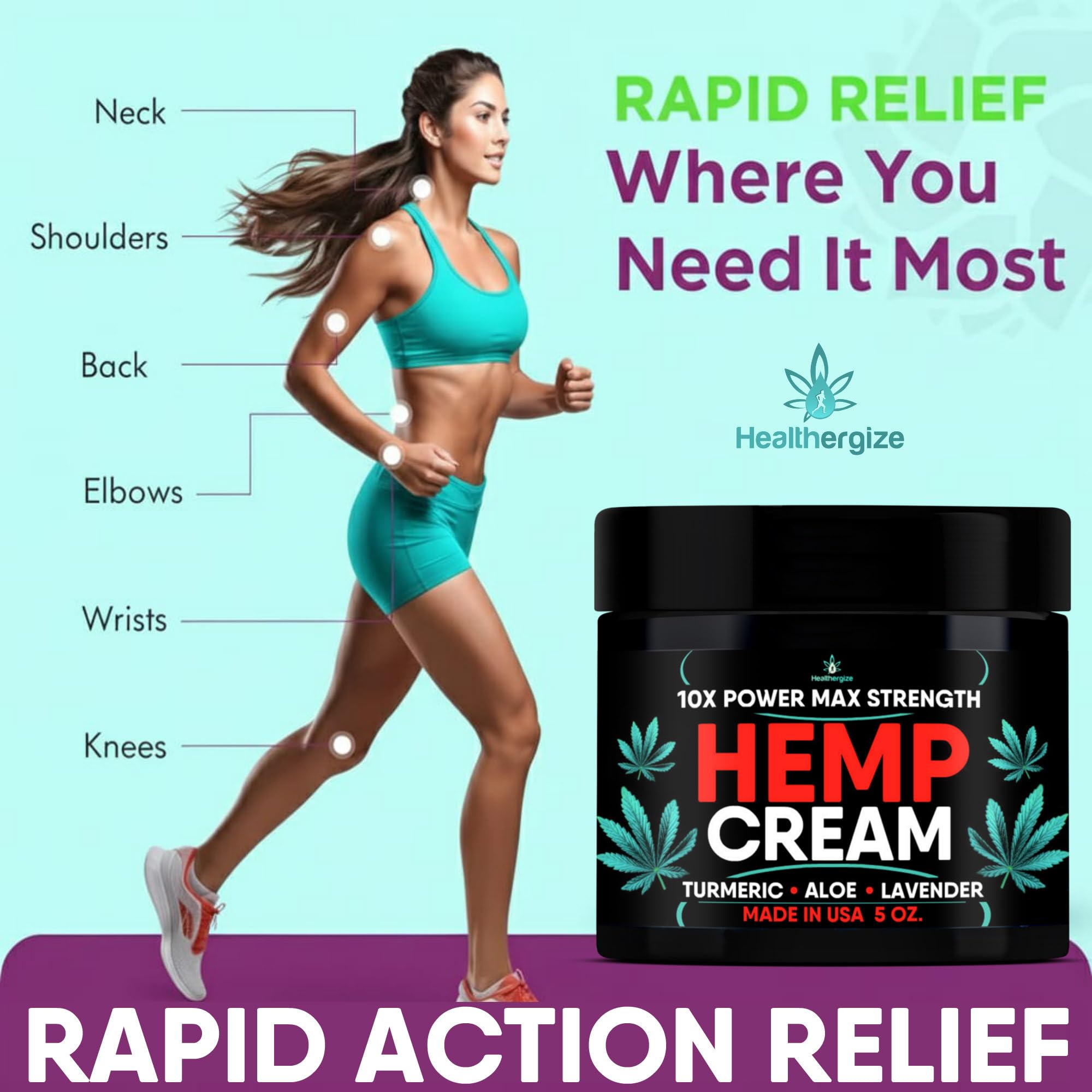 Healthergize Hemp Cream Maximum Strength — Full Body Hemp Lotion, Non-Greasy, USA Made