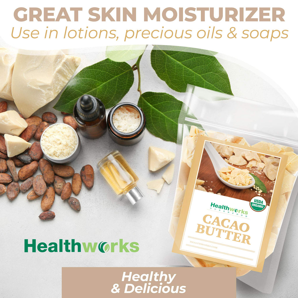 Healthworks Superfoods Organic Cacao Butter - 16 oz | USDA Organic, Unrefined & Non-GMO