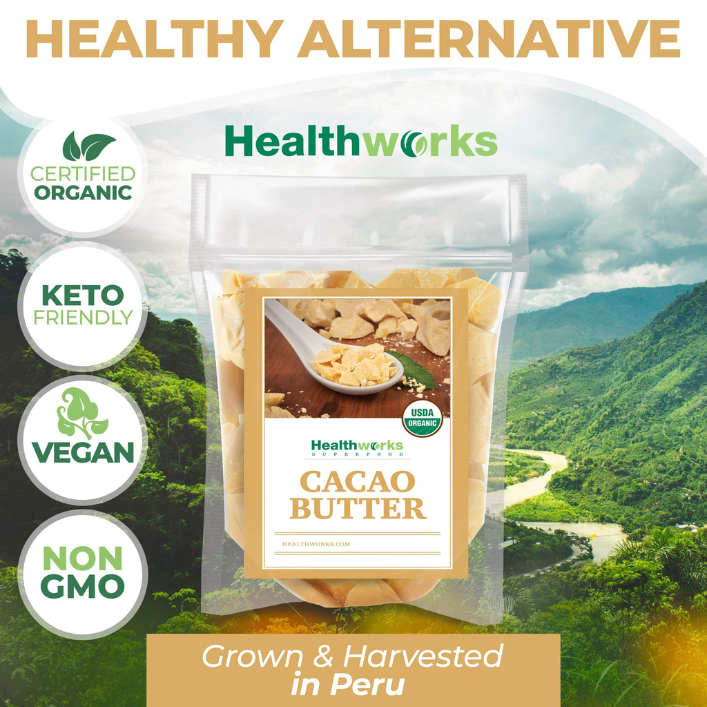 Healthworks Superfoods Organic Cacao Butter - 16 oz | USDA Organic, Unrefined & Non-GMO