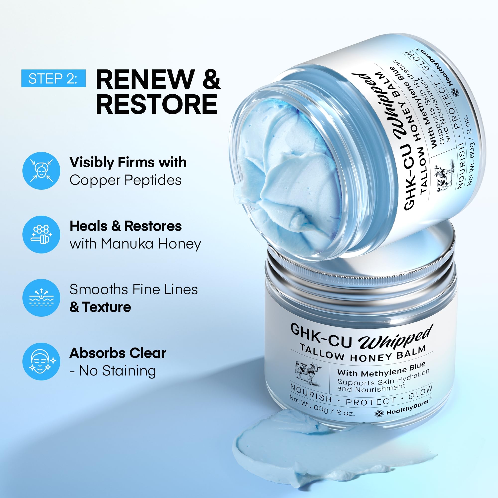 HealthyDerm Beef Tallow Balm Duo – Copper Peptide Blue Balm & Honey Tallow Moisturizer