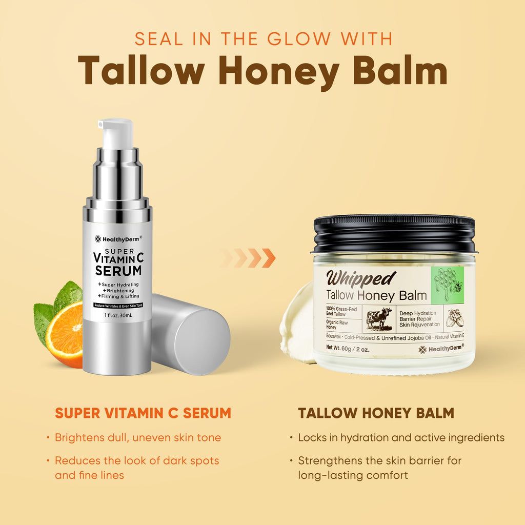HealthyDerm Beef Tallow Honey Balm – 100% Grass-Fed Whipped Moisturizer (2oz)