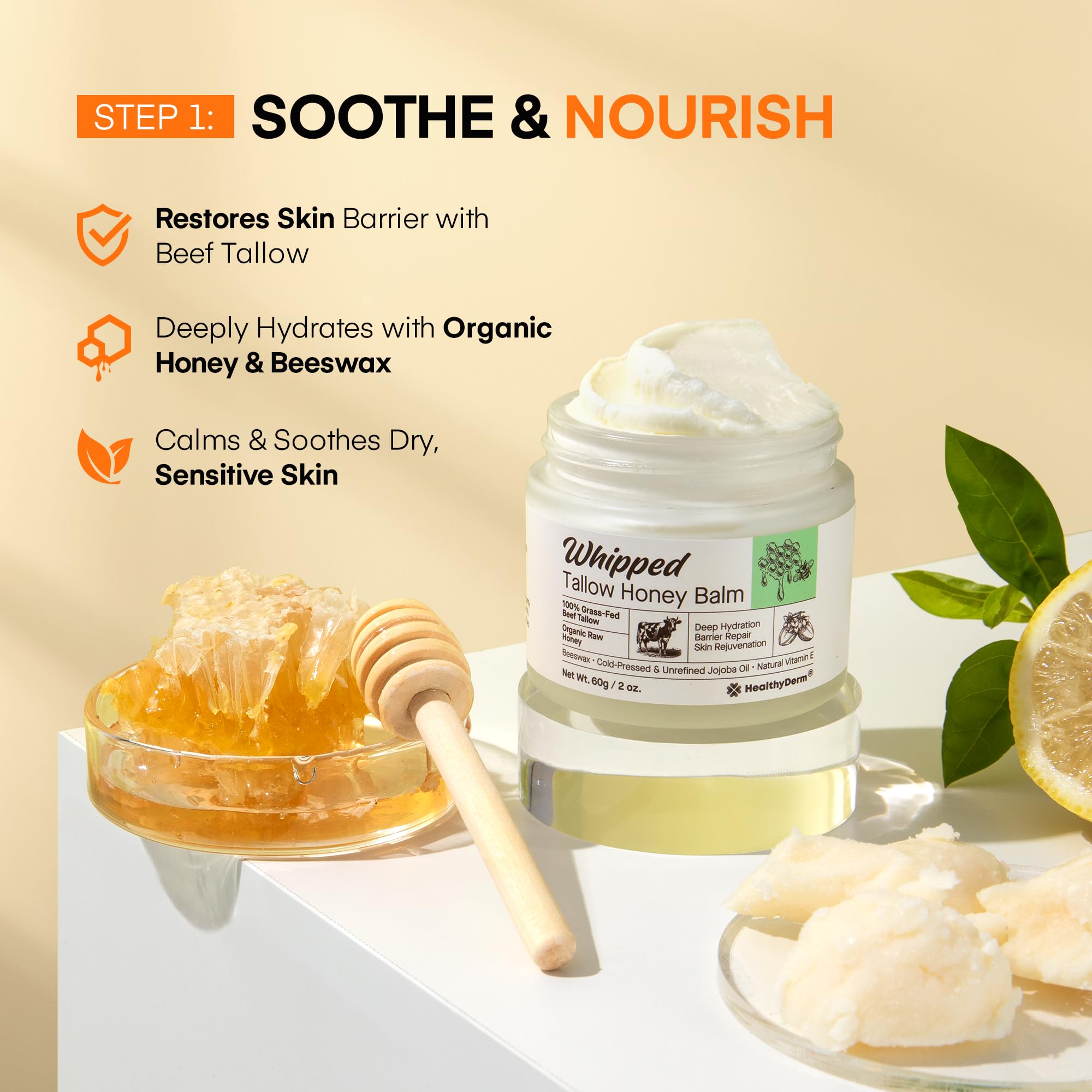 HealthyDerm Beef Tallow Balm Duo – Copper Peptide Blue Balm & Honey Tallow Moisturizer