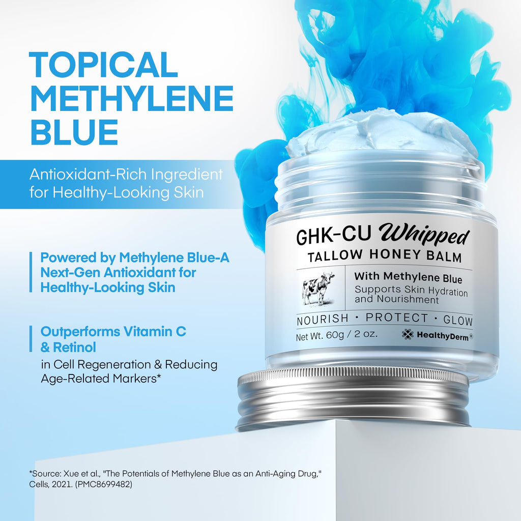 HealthyDerm Copper Peptides GHK-Cu Beef Tallow Blue Balm – Hydrating Face & Body Moisturizer for Mature, Dry & Sensitive Skin – 2oz