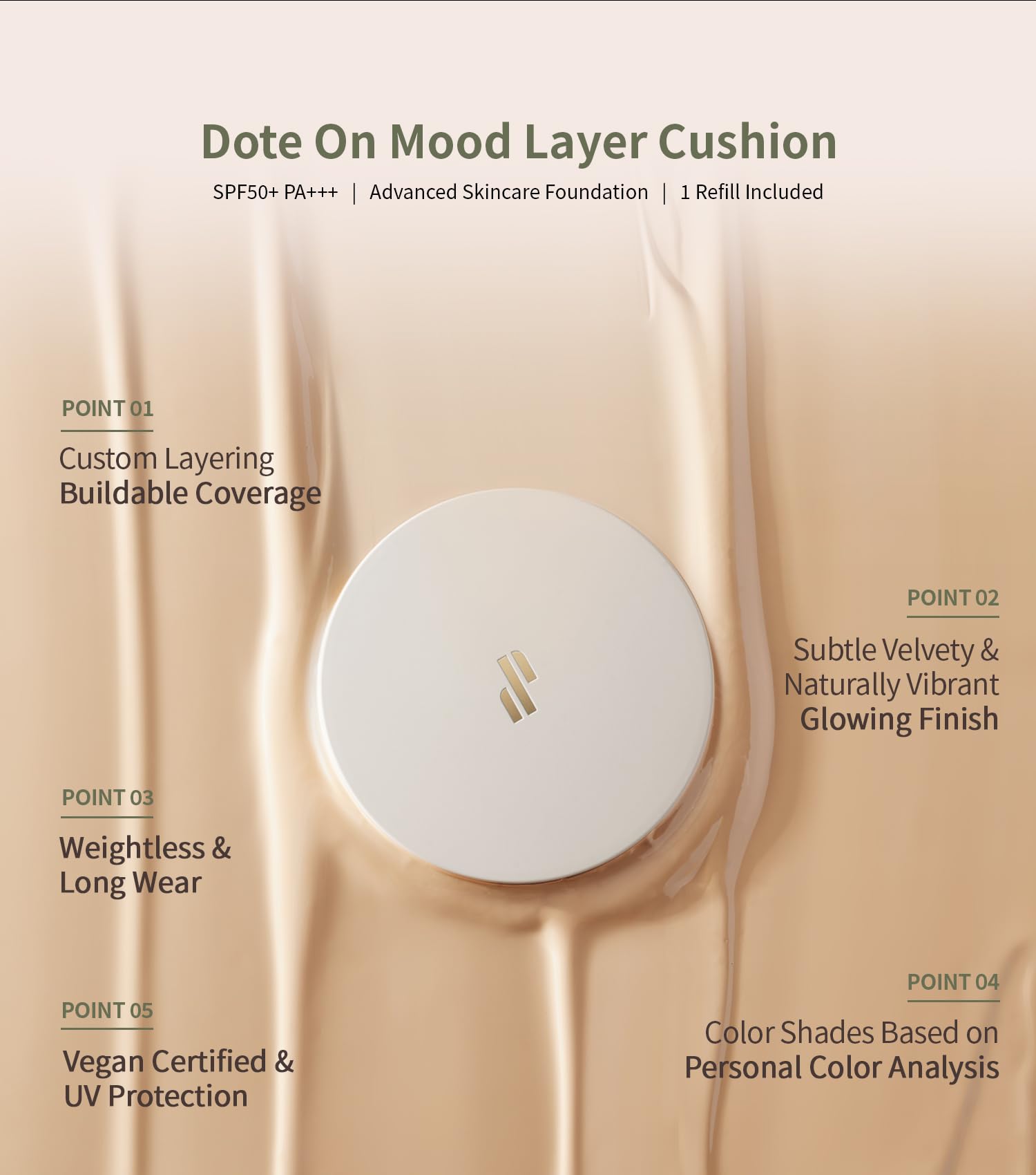 Heart Percent Dote on Mood Layer Cushion SPF 50+/PA+++ with Refill – Satin Glow Full Coverage Foundation (#23N)