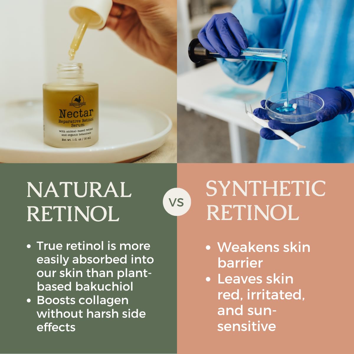 Nectar Natural Retinol Serum by Hearth & Homestead – Cod Liver Oil, Tallow & Emu Oil | 1 fl oz