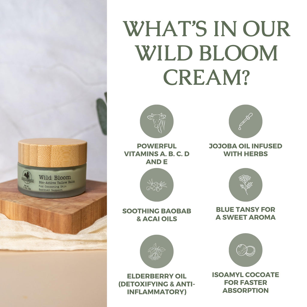 Hearth and Homestead Wild Bloom Bio-Active Tallow Face Balm with Blue Tansy – Hydration & Nourishment (0.7 oz)