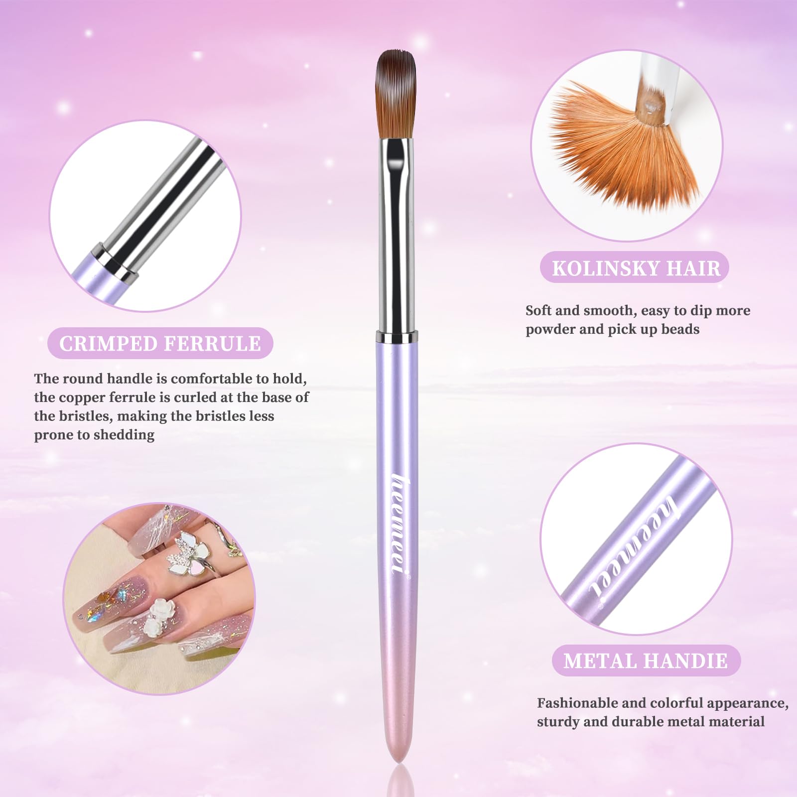 heemeei Acrylic Nail Brush Size 8 – 100% Kolinsky Hair, Sturdy Ergonomic Handle