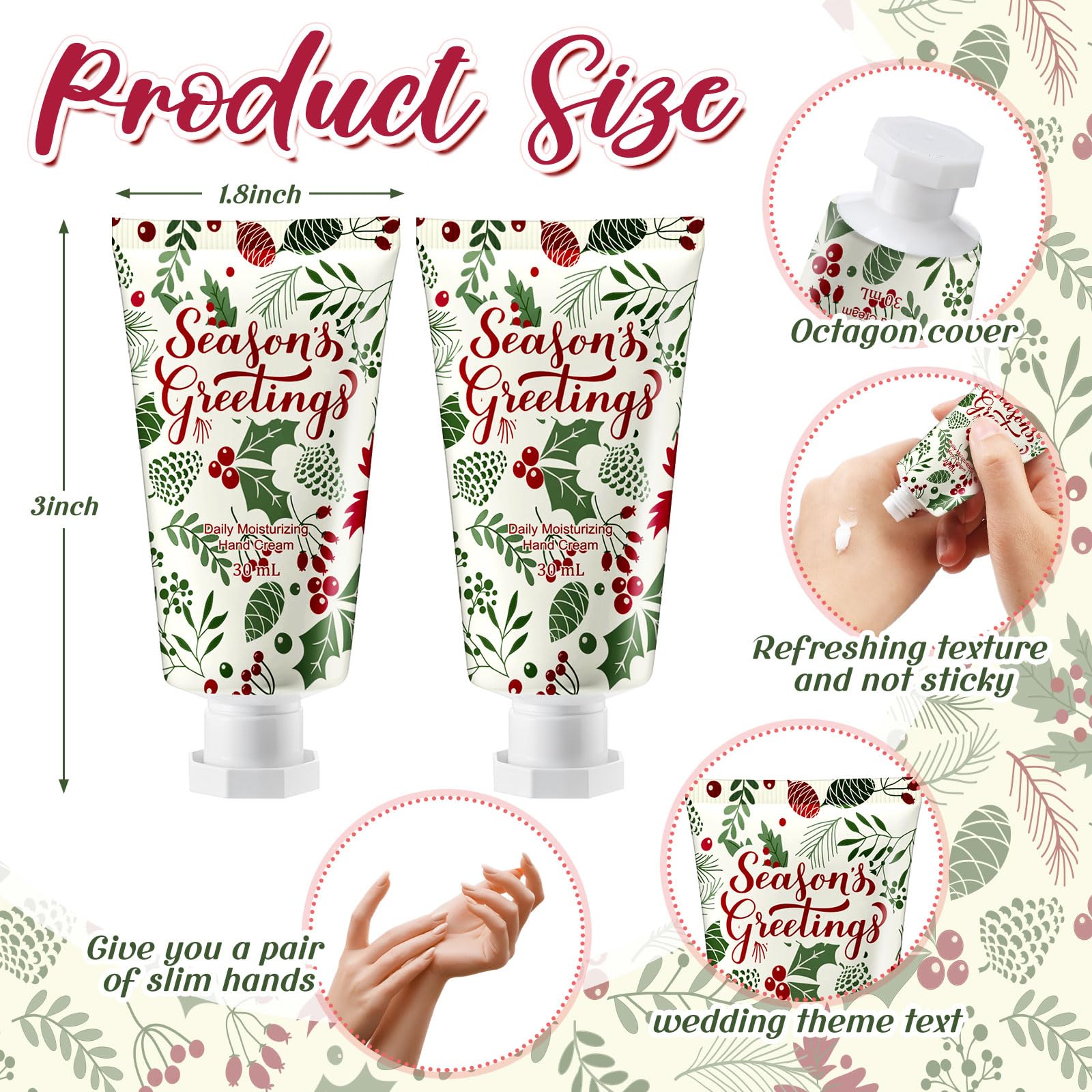 Heigble Christmas Hand Cream Gifts — 50 Pcs 1oz Travel Size with Berry & Leaves Design