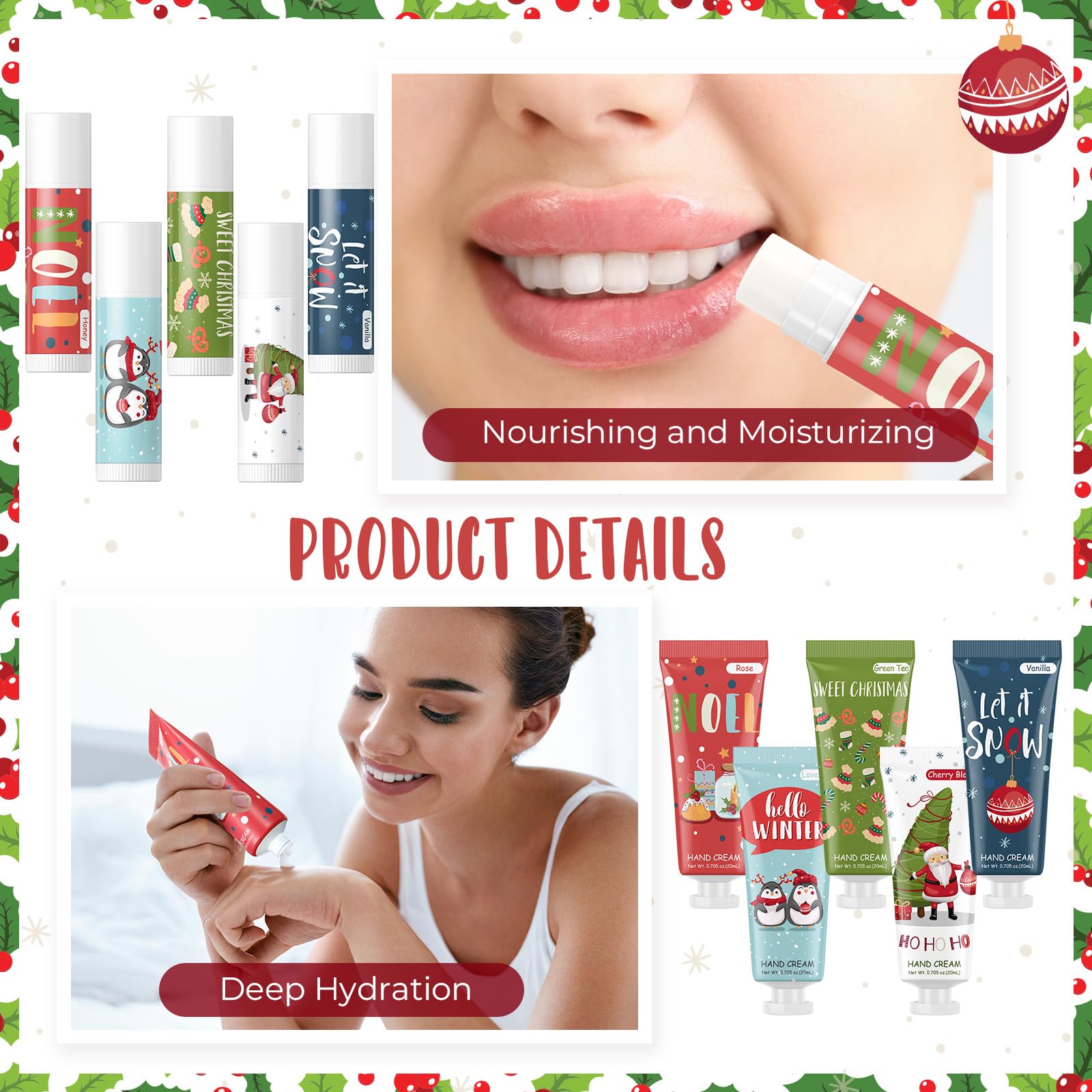 Heigble 30-Piece Christmas Hand Cream & Lip Balm Gift Set | Travel Size & Stocking Stuffers