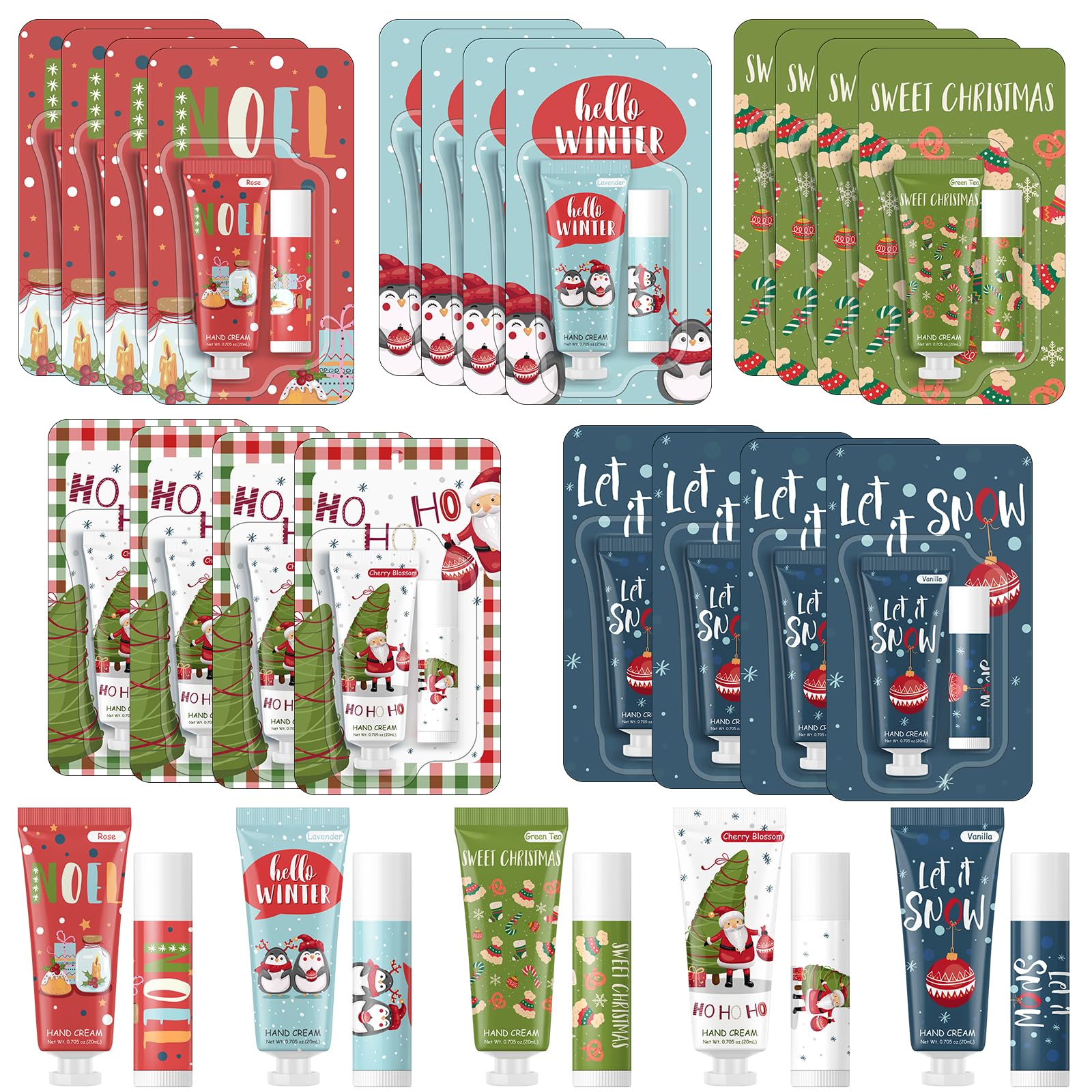 Heigble 30-Piece Christmas Hand Cream & Lip Balm Gift Set | Travel Size & Stocking Stuffers