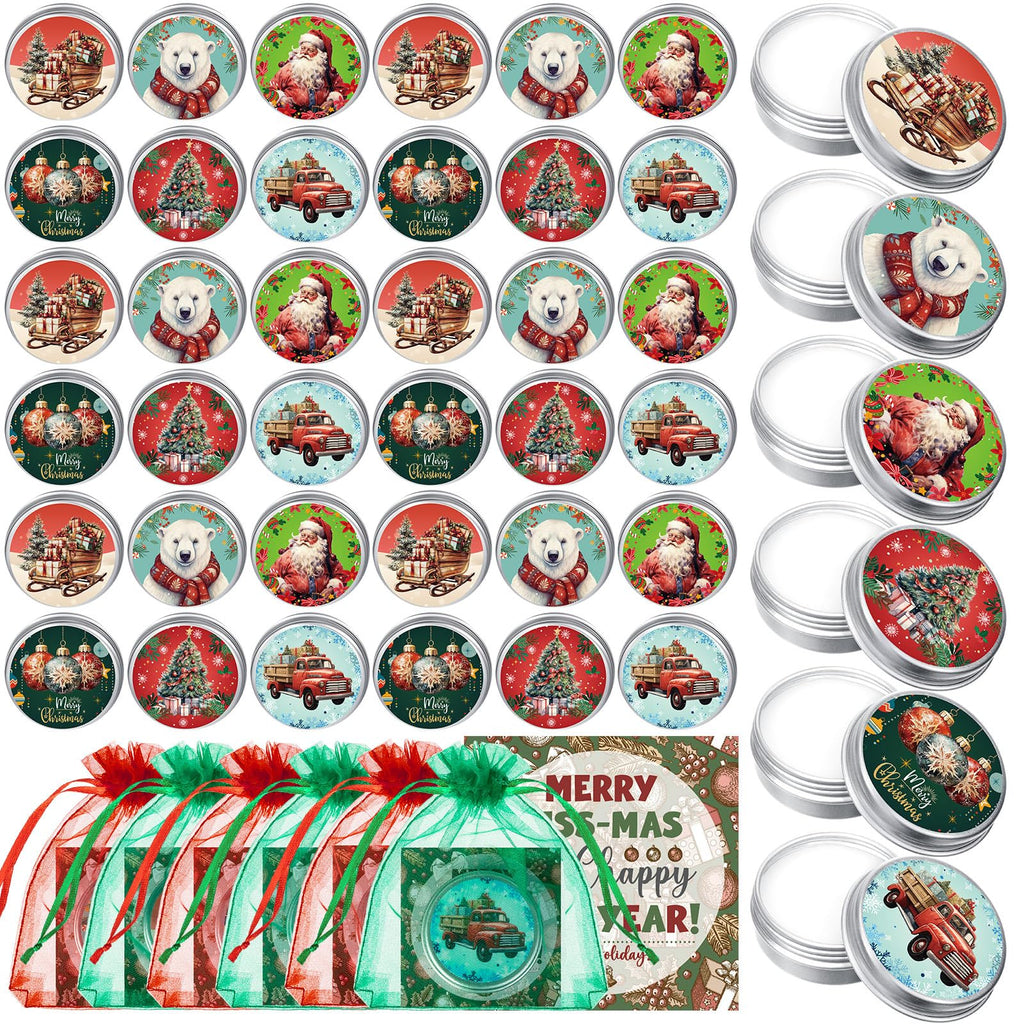 Heigble 24-Set Christmas Lip Balms Tin Can Gift Set – Moisturizing Lip Care with Organza Bags & Greeting Cards