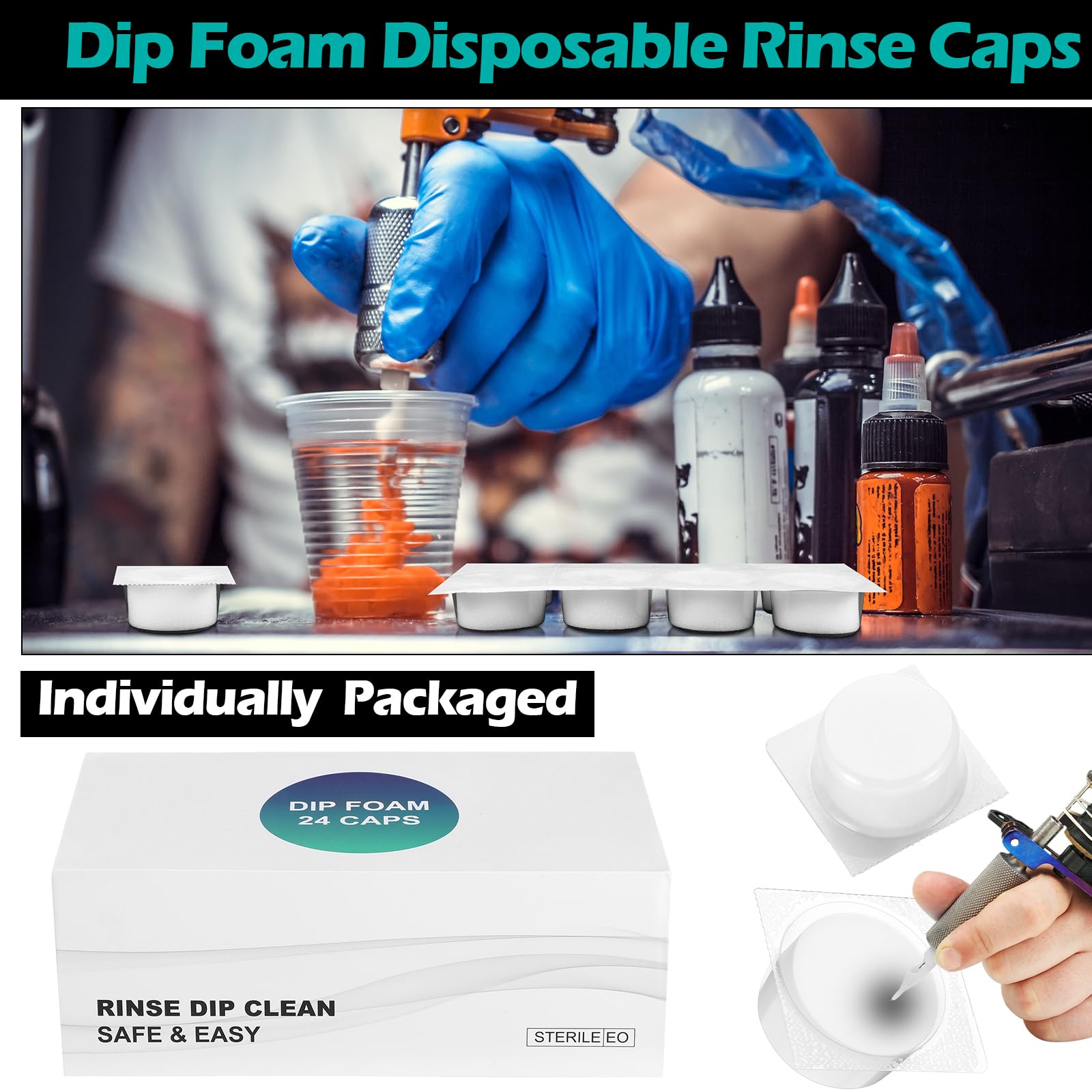 Heigble 48 Pcs Dip Foam Rinse Cups – Disposable Tattoo Ink Cleaning Caps