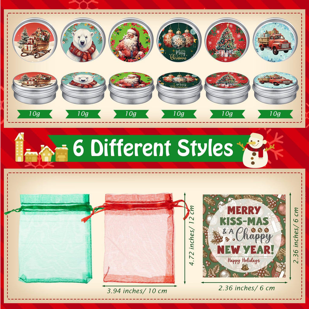 Heigble 36‑Piece Christmas Lip Balm Set – Tin Can Balms with Organza Bags & Cards