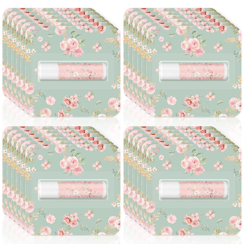 Heigble 24 Pcs Tea Party Lip Balm – Floral Pink Lip Balms for Spring Gifts, Travel Size Moisturizing Lip Care