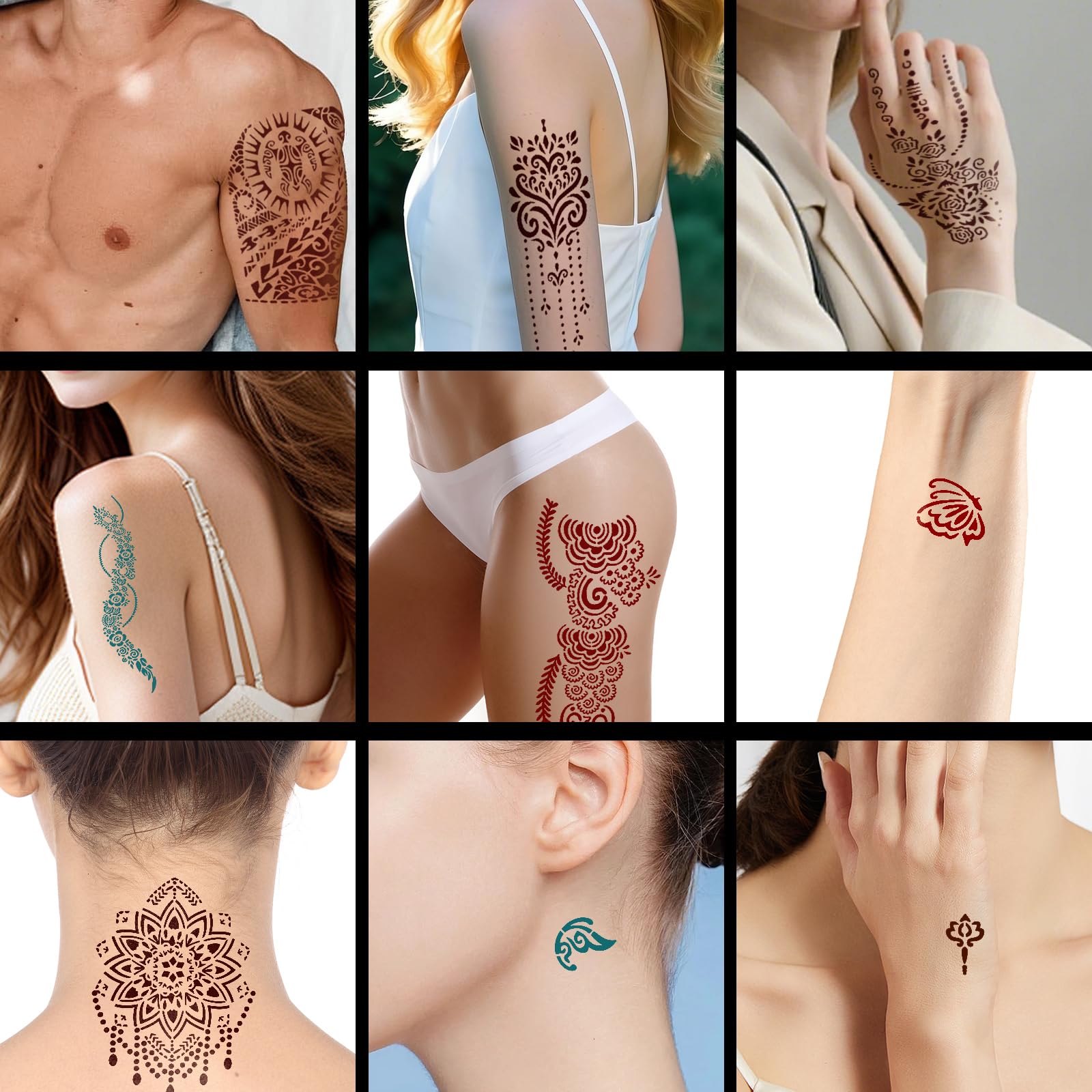 HEILFNL Temporary Tattoo Kit — 14 Color Inks & 75 Stencils for DIY Body Art