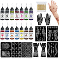 HEILFNL Temporary Tattoo Kit — 14 Color Inks & 75 Stencils for DIY Body Art