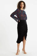 Louche Helka Velvet Ruched Mini Skirt Black
