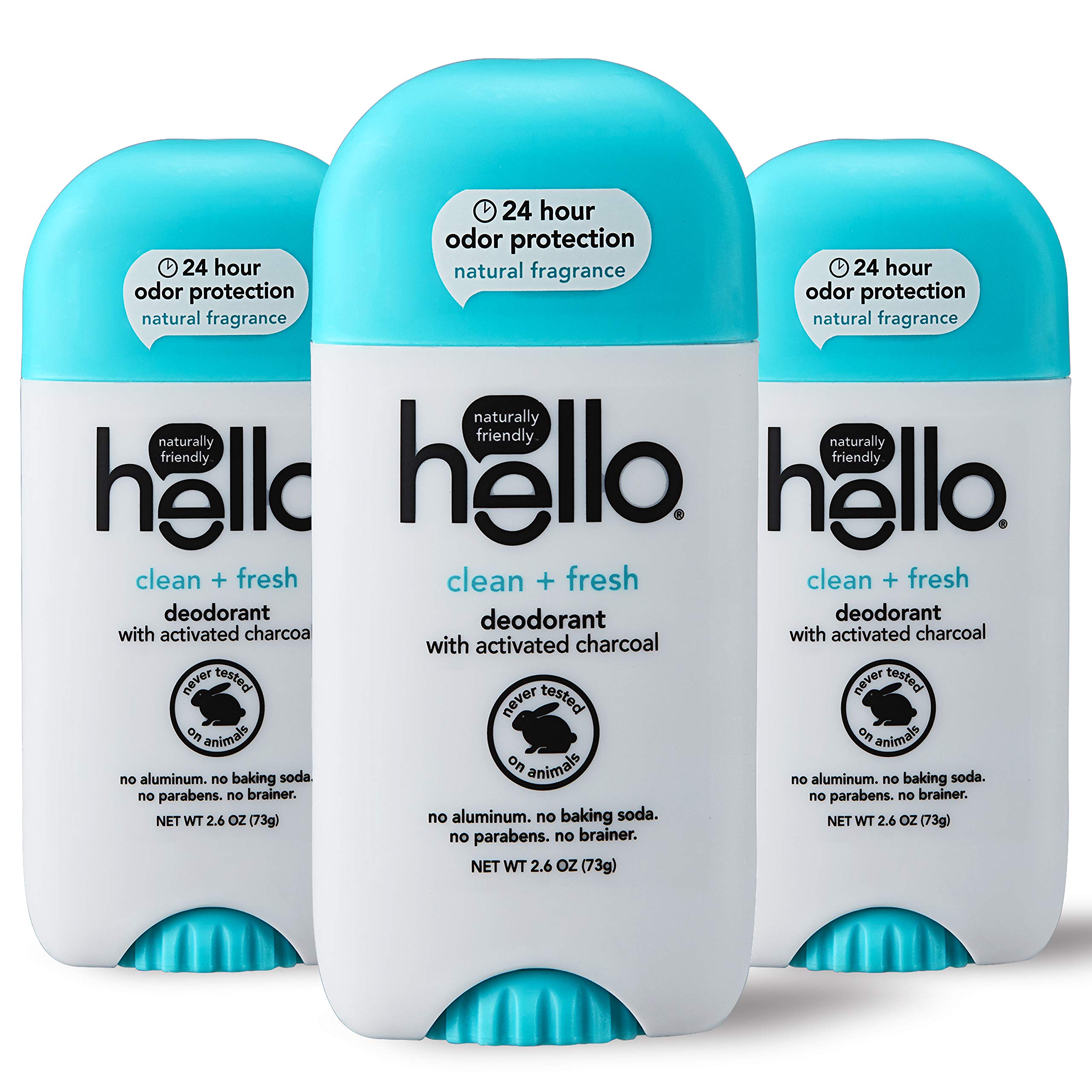 Hello Activated Charcoal Fresh and Clean Deodorant – Aluminum Free, Baking Soda Free, Paraben Free (2.6 oz, Pack of 3)